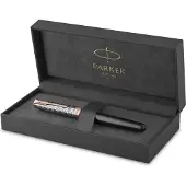 Parker Sonnet vulpen | Roestvrij staal en grijze lak | Fijne penpunt met zwarte inkt navulling | geschenkdoos