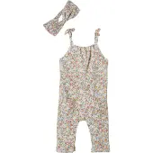 Vertbaudet Set jumpsuit en haarband babymeisje van molton wit met print