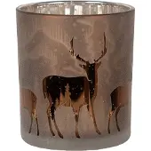 Clayre & Eef Theelichthouder Ø 7x8 cm Bruin Glas