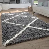 Paco Home Hoogpolig Vloerkleed Woonkamer Shaggy Langpolig Scandinavisch Ruit Patroon 140x200 cm