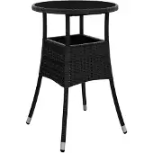 vidaXL Tuintafel Ø60x75 cm gehard glas en poly rattan zwart