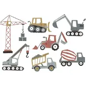 Vertbaudet Stickers Bouwmachines rood