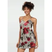 DKaren Hoogwardige satijn chemise roze print - Flowers XL