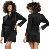 DKaren | Marlena | Zwarte Kimono | Kwaliteit satijn | S- 2XL | XXL