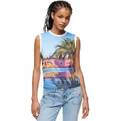 Superdry Dames Tanktop met witte subprint (XL), Casual, Katoen, Mouwloos / spaghettibandjes W6011959A