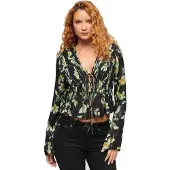 Superdry Dames Zwarte bloemenblouse jaren 70 (S), Casual, Viscose, Korte mouwen W6011969A