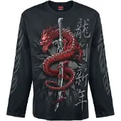 Spiral Shirt met lange mouwen - Oriental Dragon Longsleeve - M tot XXL - voor Mannen - zwart - Maat L