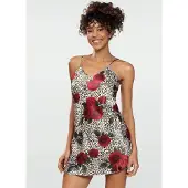 DKaren Hoogwardige satijn chemise roze print - Flowers XS