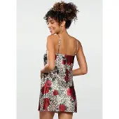 DKaren Hoogwardige satijn chemise roze print - Flowers L
