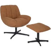 Livin24 Draaifauteuil met hocker Santa linnen koper