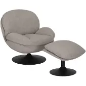 Livin24 Draaifauteuil met hocker Isobel linnen taupe