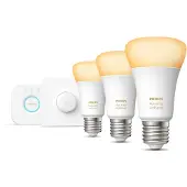 Philips Hue White Ambiance Starterkit: 3 E27 Slimme Lampen (1100) + Smart Button