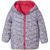 Vertbaudet Lichtgewicht omkeerbaar meisjesjack met capuchon en gerecyclede polyester voering roze met print