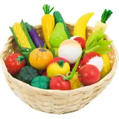 Goki Speelgoedkeuken - Fruit En Groenten In Mandje - 21 Delen - Hout - 3 Jaar