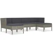 vidaXL 6-delige Loungeset met kussens poly rattan grijs