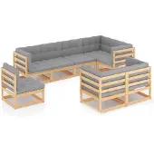 vidaXL 8-delige Loungeset met kussens massief grenenhout