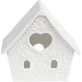 Clayre & Eef Waxinelichthouder Huis 9x7x8 cm Wit Porselein Theelichthouder Wit Theelichthouder