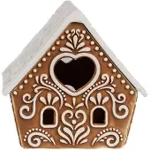 Clayre & Eef Waxinelichthouder Gingerbread house 9x7x8 cm Bruin Porselein Theelichthouder Bruin Theelichthouder