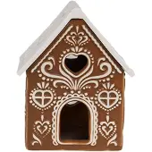 Clayre & Eef Waxinelichthouder Gingerbread house 7x8x9 cm Bruin Porselein Theelichthouder Bruin Theelichthouder