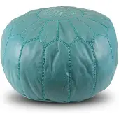 Safaary Marokkaanse poef leer turquoise rond