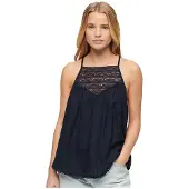 Superdry Dames Marine kanten tanktop (M), Casual, Viscose, Mouwloos / spaghettibandjes, Marineblauw W6011860A