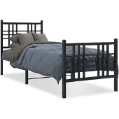 vidaXL Bedframe met hoofd- en voeteneinde metaal zwart 75x190 cm