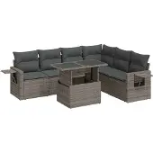 vidaXL 7-delige tuinmeubelset met kussens, grijs, polyrotan
