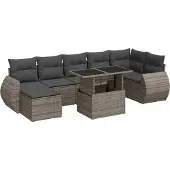 vidaXL 8-delige Loungeset met kussens poly rattan grijs