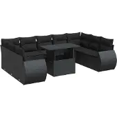 vidaXL 10-delige Loungeset met kussens poly rattan zwart