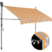 vidaXL Luifel handmatig uitschuifbaar met LED 250 cm geel en blauw