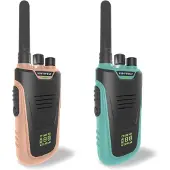 KIDYWOLF KIDYTALK Walkietalkies voor Kinderen - Set van 2 - Bereik tot 6 km - Oplaadbaar - Zaklamp & Verlicht Display - Nude & Cyan - 5+