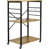 Erro Keukentrolley - Serveerwagen - 3 planken - 60x40x89 cm - zwart met houtlook