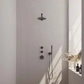 Brauer Regendoucheset Inbouw Gunmetal Edition Thermostatisch 30cm met Gebogen Wandarm, Glijstang en Handdouche 3-Standen Geborsteld Gunmetal