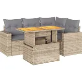 vidaXL 5-delige Loungeset met kussens poly rattan beige