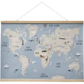 Vertbaudet Kaart van de wereld papier muurdecoratie Wereldkaart blauw