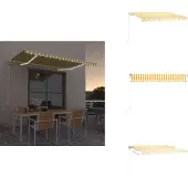 vidaXL Uitschuifbare Luifel - Uitschuifbare Luifels - Uittrekbare Luifel - Uittrekbare Luifels - Luifel automatisch met LED en windsensor 450x300 cm geel en wit