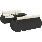 vidaXL 7-delige Loungeset met kussens poly rattan zwart