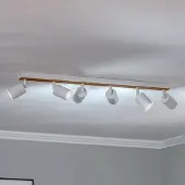Envostar Tino plafondspot 6-lamps wit/hout , dimbaar, wit / opaal, Woon-/ Eetkamer, metaal, halogeen spot