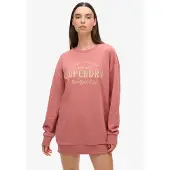 Superdry Luxe Sweatjurk met Metallic Logo Roze Grootte: 34-36