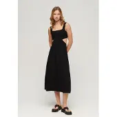 Superdry Jersey Midi-jurk met Uitsnijding Zwart Grootte: 44