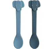 Trixie Baby Siliconen lepel 2-pack Mrs. Elephant - Kinderservies - Stainless Steel & 100% Food Grade Silicone - Set 2 lepels - Vaatwasbestendig
