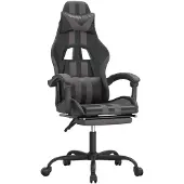 vidaXL Gaming stoel met voetsteun, draaibaar, zwart en grijs, kunstleer