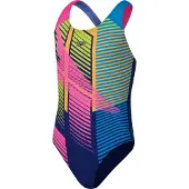Speedo END+ Digital Placement Splashback Badpak Meisjes Roze - Blauw - Limegroen - Oranje 140