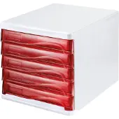 Helit ladebox, 5 laden, A4, polypropeen, behuizing wit/schuiflade rood transparant