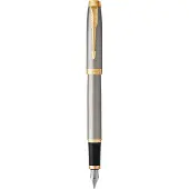 Parker IM vulpen | geborsteld metaal | medium punt met blauw inktpatroon | geschenkverpakking