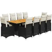 vidaXL 11-delige Bistroset met kussens poly rattan zwart