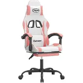 vidaXL Gamestoel draaibaar met voetensteun kunstleer wit en roze