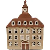 Clayre & Eef Waxinelichthouder Huis 20x10x26 cm Beige Bruin Keramiek Theelichthouder Beige Theelichthouder