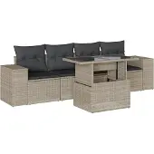 vidaXL 5-delige Loungeset met kussens poly rattan lichtgrijs