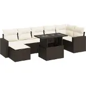 vidaXL 8-delige Loungeset met kussens poly rattan bruin
